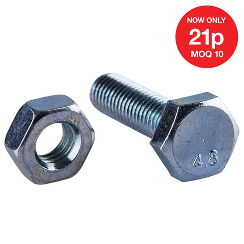 AMTECH-M8 X 30mm Hex Bolt (6pc) With M8 Nut (6pc)