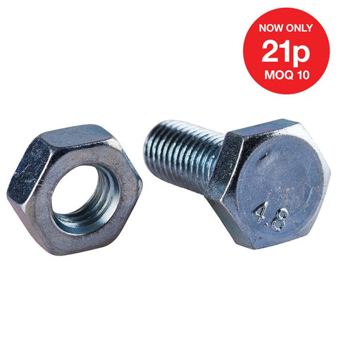 AMTECH-M10 X 25mm Hex Bolt (4pc) With M10 Nut (4pc)