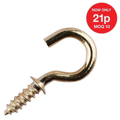 AMTECH-13mm Brass Plated Shouldered Screw Hook (18pc)