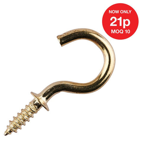AMTECH-16mm  Brass Plated Shouldered Screw Hook (17pc)