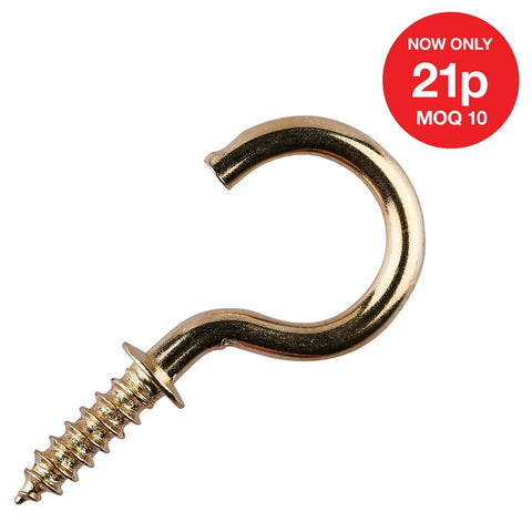 AMTECH-19mm Brass Plated Shouldered Screw Hook (16pc)