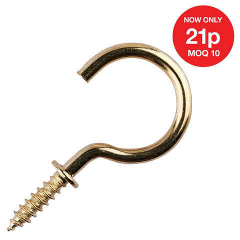 AMTECH-25mm Brass Plated Shouldered Screw Hook (10pc)