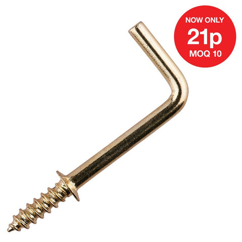 AMTECH-22mm Brass Plated Shouldered Square Hook (12pc)